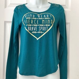 Teal Long Sleeve Graphic Heart Tee